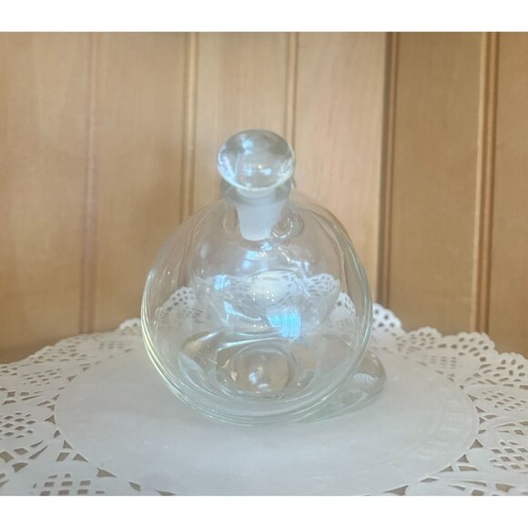 Vintage Clear Glass Oil & Vinegar Cruet Set Dual Compartments Glass Stoppers Mad - Picture 6 of 8